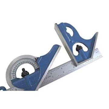 PEC 12" 4R 4 Piece Combination Machinist Square with reversing Protractor Marked with 1/32", 1/64", 1/8", 1/16"