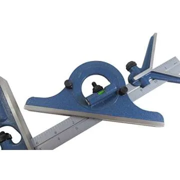 PEC 12" 4R 4 Piece Combination Machinist Square with reversing Protractor Marked with 1/32", 1/64", 1/8", 1/16"