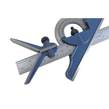 PEC 12" 4R 4 Piece Combination Machinist Square with reversing Protractor Marked with 1/32", 1/64", 1/8", 1/16"