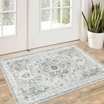 famibay 2x3 Washable Rug, Vintage Entryway Rug Indoor Non Slip Throw Rugs with Rubber Backing Soft W...
