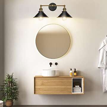 2-Light Bathroom Vanity Light Fixtures, Licperron Farmhouse Black Bathroom Light Over Mirror, Indust...