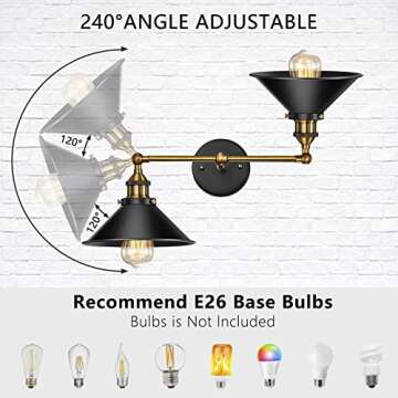 2-Light Bathroom Vanity Light Fixtures, Licperron Farmhouse Black Bathroom Light Over Mirror, Industrial Wall Sconces Vanity Lighting for Bathroom Kitchen Cabinet, Gold