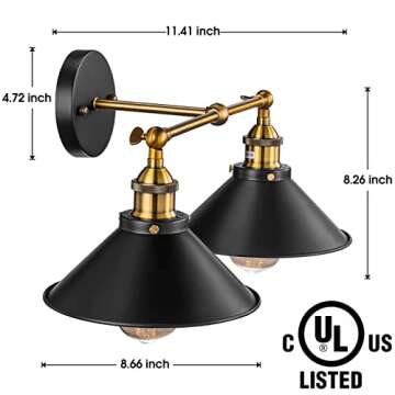 2-Light Bathroom Vanity Light Fixtures, Licperron Farmhouse Black Bathroom Light Over Mirror, Industrial Wall Sconces Vanity Lighting for Bathroom Kitchen Cabinet, Gold
