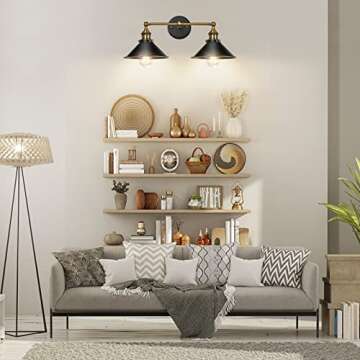 2-Light Bathroom Vanity Light Fixtures, Licperron Farmhouse Black Bathroom Light Over Mirror, Industrial Wall Sconces Vanity Lighting for Bathroom Kitchen Cabinet, Gold