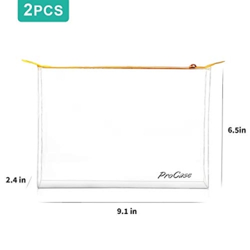 ProCase TSA Approved Clear Travel Toiletry Makeup Bag Pouch, Handy Quart-sized Zipper Bag Airport Flight Compliant Carry-on Clear Bag (2 Pack)