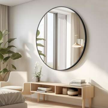 CIVENO Black Round Mirror 39 inch Large Circle Mirror, Aluminum Alloy Metal Frame Bathroom Mirror, Round Wall Mirror, Circle Mirrors for Wall Entryway Bedroom Living Room