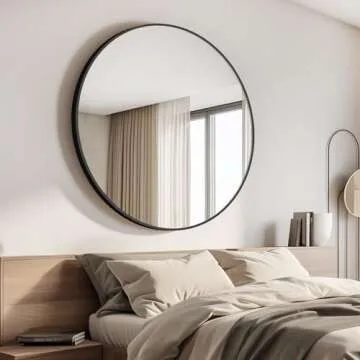 CIVENO Black Round Mirror 39 inch Large Circle Mirror, Aluminum Alloy Metal Frame Bathroom Mirror, Round Wall Mirror, Circle Mirrors for Wall Entryway Bedroom Living Room