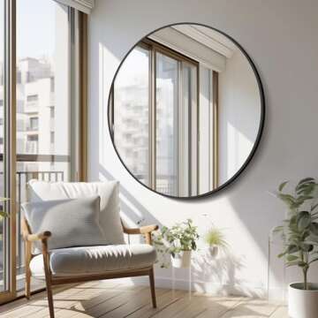 CIVENO Black Round Mirror 39 inch Large Circle Mirror, Aluminum Alloy Metal Frame Bathroom Mirror, Round Wall Mirror, Circle Mirrors for Wall Entryway Bedroom Living Room