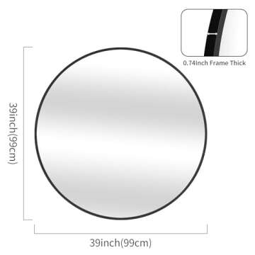 CIVENO Black Round Mirror 39 inch Large Circle Mirror, Aluminum Alloy Metal Frame Bathroom Mirror, Round Wall Mirror, Circle Mirrors for Wall Entryway Bedroom Living Room