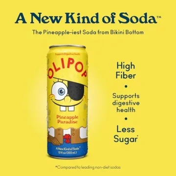 OLIPOP Prebiotic Soda Pop - SpongeBob Pineapple Paradise, 12-Pack Healthy Cans