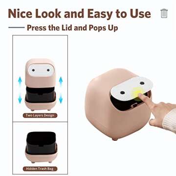 LtyTz Mini Trash Can with Lid, Cute Ninja Desktop Trash Cans, Small Trash Can Office Plastic Garbage Can for Bathroom Vanity, Desktop, Office or Coffee Table (Green)