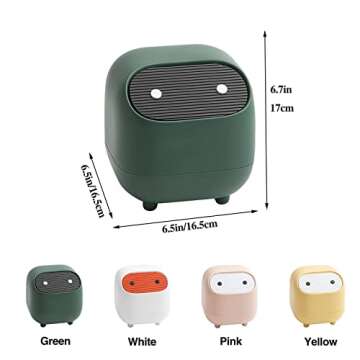 LtyTz Mini Trash Can with Lid, Cute Ninja Desktop Trash Cans, Small Trash Can Office Plastic Garbage Can for Bathroom Vanity, Desktop, Office or Coffee Table (Green)