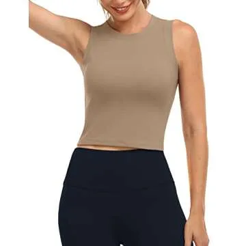 HeyNuts Athletic Crop Tops Workout Tops for Women, Yoga Sports Tank Tops Racerback Carbon Dust XS