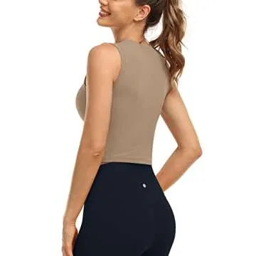 HeyNuts Athletic Crop Tops Workout Tops for Women, Yoga Sports Tank Tops Racerback Carbon Dust XS