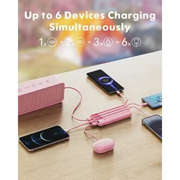 Portable Charger with Built in Cables, Portable Charger with Cords Wires Slim 10000mAh Travel Essentials Battery Pack 6 Outputs 3A High Speed Power Bank for iPhone Samsung Pixel LG Moto iPad