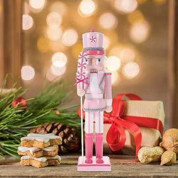 PASOLABE Pink Nutcracker Christmas Decorations 14 Inch Pink Nutcracker Figures Pink Christmas Nutcra...