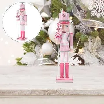 PASOLABE Pink Nutcracker Christmas Decorations 14 Inch Pink Nutcracker Figures Pink Christmas Nutcracker Soldier Pink Wooden Nutcracker Ornaments Glitter Collectible Nutcracker Figures for Xmas Gifts