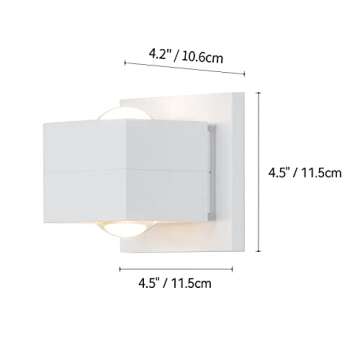 Tubicen Square LED Wall Sconces, Bright Indoor Up Down Wall Lights, 6W 3000K Modern LED Dimmable Wall Mount Lamp for Bedroom Hallway Stairway Home Theater, White