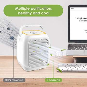 Personal Air Cooler, Air Personal Space Conditioner Fan 9.5-inch Small Desktop Fan Quiet Personal Table Fan Mini Evaporative Air Circulator Cooler Humidifier Bladeless Quiet for Office Dorm and Ni