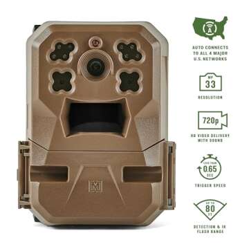 Moultrie Edge Cellular Trail Camera -Auto Connect - Nationwide Coverage - 720p Video with Audio - Built in Memory - Cloud Storage - 80 ft Low Glow IR LED Flash