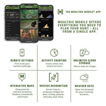 Moultrie Edge Cellular Trail Camera -Auto Connect - Nationwide Coverage - 720p Video with Audio - Built in Memory - Cloud Storage - 80 ft Low Glow IR LED Flash