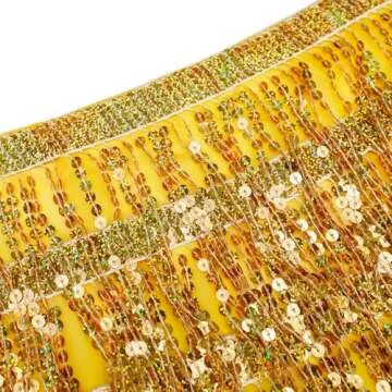 Women's Sequin Tassel Skirts Sparkly Rave Fringe Hip Scarf for Festival Costume(Gold)