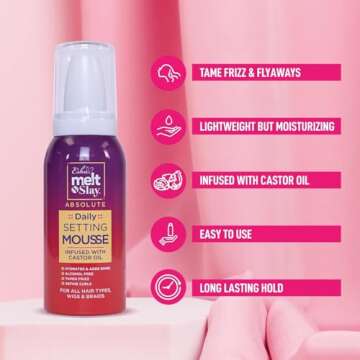 Esha Melt N Slay Daily Setting Hair Mousse - Tame Frizz Flyaways - Style - Long Lasting Hold - Moisturize (12 Fl oz)