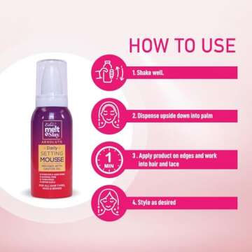 Esha Melt N Slay Daily Setting Hair Mousse - Tame Frizz Flyaways - Style - Long Lasting Hold - Moisturize (12 Fl oz)
