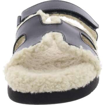 Steve Madden Women's Mayven Slide Sandal, Black Leather Fur, 8