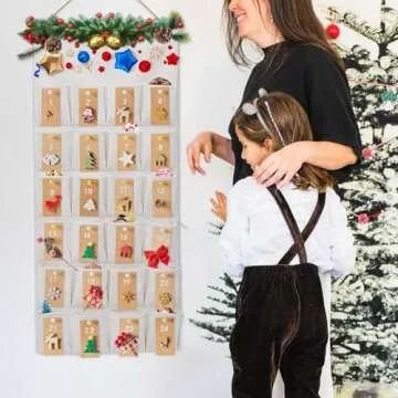 Almencla 24 Pockets DIY Christmas Advent Calendar Creative Household Practical Organizer Xmas Decoration Hanging Bag for Bedroom Home Decor
