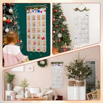 Almencla 24 Pockets DIY Christmas Advent Calendar Creative Household Practical Organizer Xmas Decoration Hanging Bag for Bedroom Home Decor