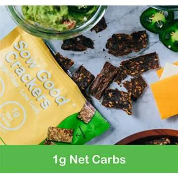 Sow Good Crackers - High Fiber, Low Carb, Gluten Free, and Vegan Keto Crackers with 8g of Fiber - 1 Net Carb*, Paleo Chips with Flax, Diabetic Friendly Diet Foods (Jalapeño Nacho, 2-Pack)