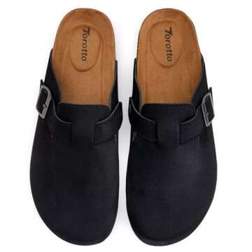 Torotto Womens Clogs Cork Footbed Suede Slippers Arch Support Potato Shoes with Adjustable Buckle(Black-39)