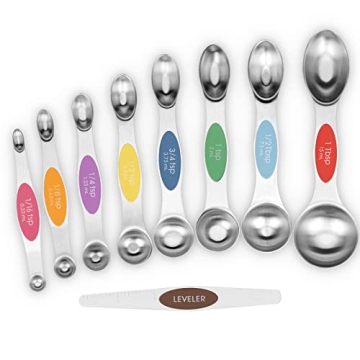 Aovchei 9 PCS Magnetic Measuring Spoons Set, Dual Sided, Stainless Steel Small Tablespoon, Teaspoons...