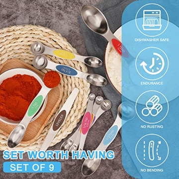 Magnetic Measuring Spoon Set - Aovchei 9 PCS Stainless Steel