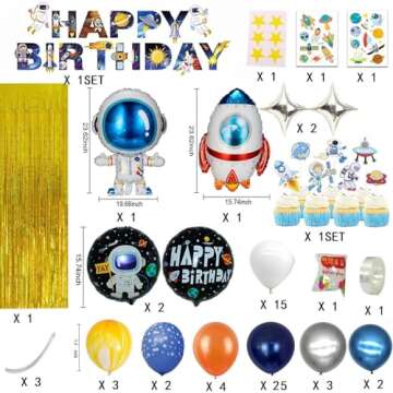 Outer Space Theme Birthday Party Decorations Happy Birthday Banner Balloons Tattoo Stickers Cake Top...