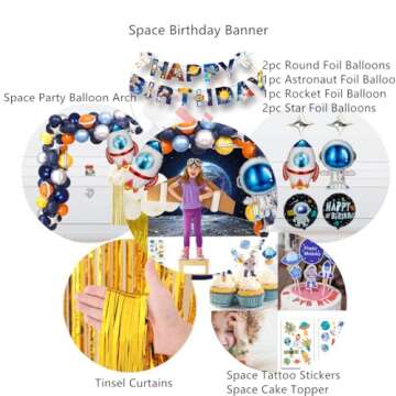 Outer Space Theme Birthday Party Decorations Happy Birthday Banner Balloons Tattoo Stickers Cake Toppers For Birthday Party, Boys Party, Astronaut Party Supplies …