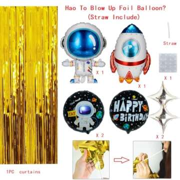 Outer Space Theme Birthday Party Decorations Happy Birthday Banner Balloons Tattoo Stickers Cake Toppers For Birthday Party, Boys Party, Astronaut Party Supplies …