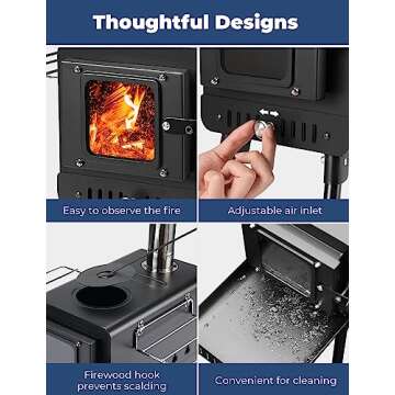 DEERFAMY Tent Stove, Burning Stove with 7 Section Chimney Pipes, Camping Stove Portable for Tent, Ho...