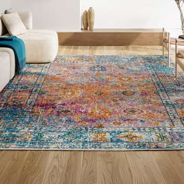 JONATHAN Y BMF103A-8 Bohemian Flair Boho Vintage Medallion Faded Indoor Area-Rug Floral Easy-Cleaning High Traffic Bedroom Kitchen Living Room Non Shedding, 8 ft x 10 ft, Cream/Navy