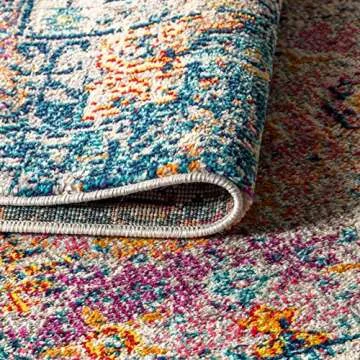 JONATHAN Y BMF103A-8 Bohemian Flair Boho Vintage Medallion Faded Indoor Area-Rug Floral Easy-Cleaning High Traffic Bedroom Kitchen Living Room Non Shedding, 8 ft x 10 ft, Cream/Navy