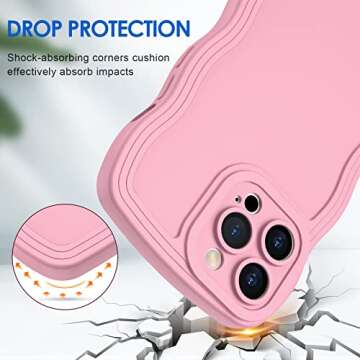 Anuck for iPhone 14 Pro Max Case Wave, Curly Frame Design for Women Girls, Cute Wavy Solid Color Aesthetic Phone Case Soft Flexible TPU Shockproof Full-Body Protective Cover 6.7" - Pink