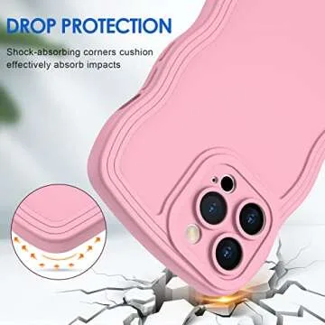 Anuck for iPhone 14 Pro Max Case Wave, Curly Frame Design for Women Girls, Cute Wavy Solid Color Aesthetic Phone Case Soft Flexible TPU Shockproof Full-Body Protective Cover 6.7" - Pink