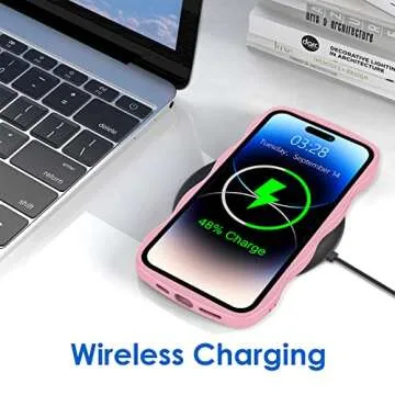 Anuck for iPhone 14 Pro Max Case Wave, Curly Frame Design for Women Girls, Cute Wavy Solid Color Aesthetic Phone Case Soft Flexible TPU Shockproof Full-Body Protective Cover 6.7" - Pink