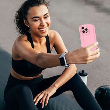 Anuck for iPhone 14 Pro Max Case Wave, Curly Frame Design for Women Girls, Cute Wavy Solid Color Aesthetic Phone Case Soft Flexible TPU Shockproof Full-Body Protective Cover 6.7" - Pink