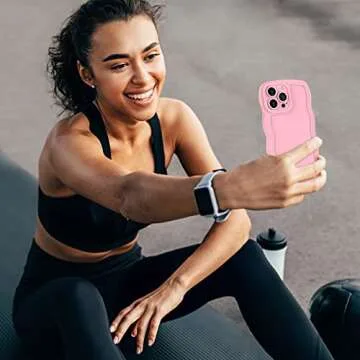 Anuck for iPhone 14 Pro Max Case Wave, Curly Frame Design for Women Girls, Cute Wavy Solid Color Aesthetic Phone Case Soft Flexible TPU Shockproof Full-Body Protective Cover 6.7" - Pink