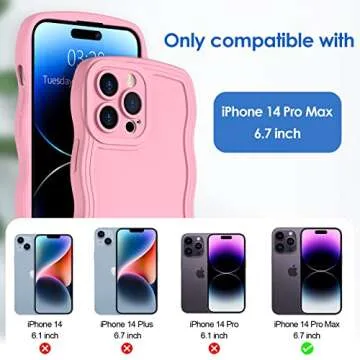 Anuck for iPhone 14 Pro Max Case Wave, Curly Frame Design for Women Girls, Cute Wavy Solid Color Aesthetic Phone Case Soft Flexible TPU Shockproof Full-Body Protective Cover 6.7" - Pink