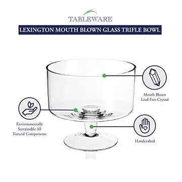 Badash Lexington Glass Trifle Bowl - 9" Food-Safe Crystal Serving Bowl for Dessert, Fruit, Salad - E...