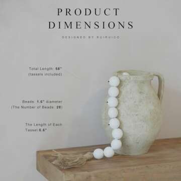 RUIRUICO Extra Large Wood Bead Garland with 1.6" Diameter Wooden Beads and Tassels, Decorative Beads...