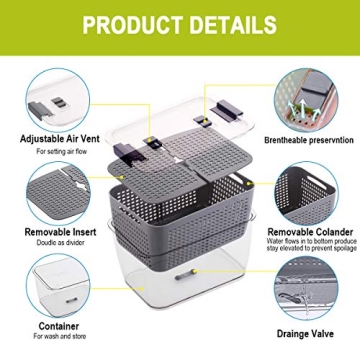 Fresh Vegetable Fruit Storage Containers Set of 3 for Fridge